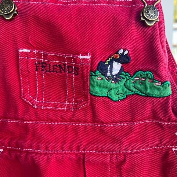 Vintage In Design Kids Alligator Frog Shortalls Overalls 24 Mo Red Friends GUC - Picture 4 of 13